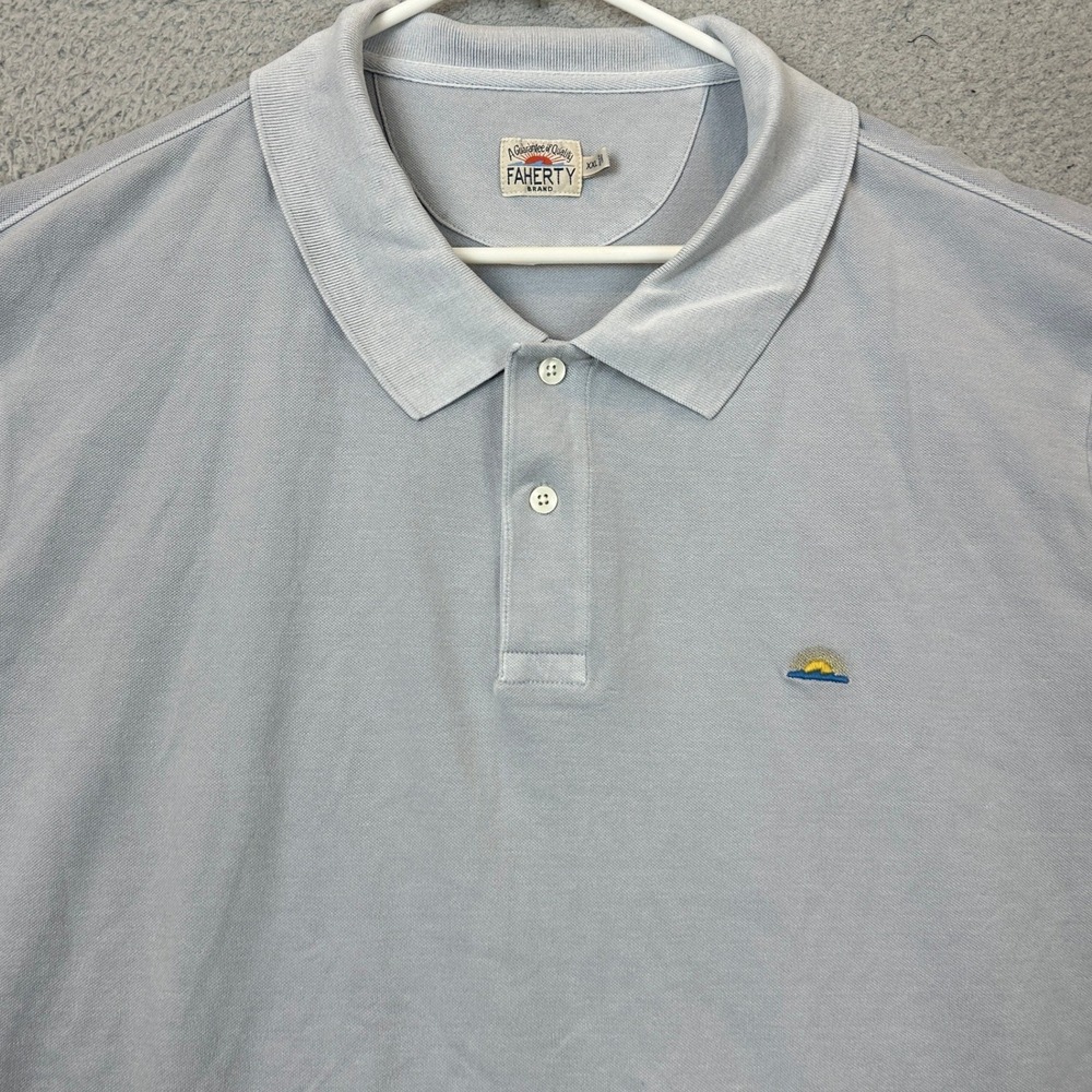 Faherty Polo Shirt Mens 2XL Light Blue Casual Rugby Short Sleeve Stretch Logo - Picture 7 of 10